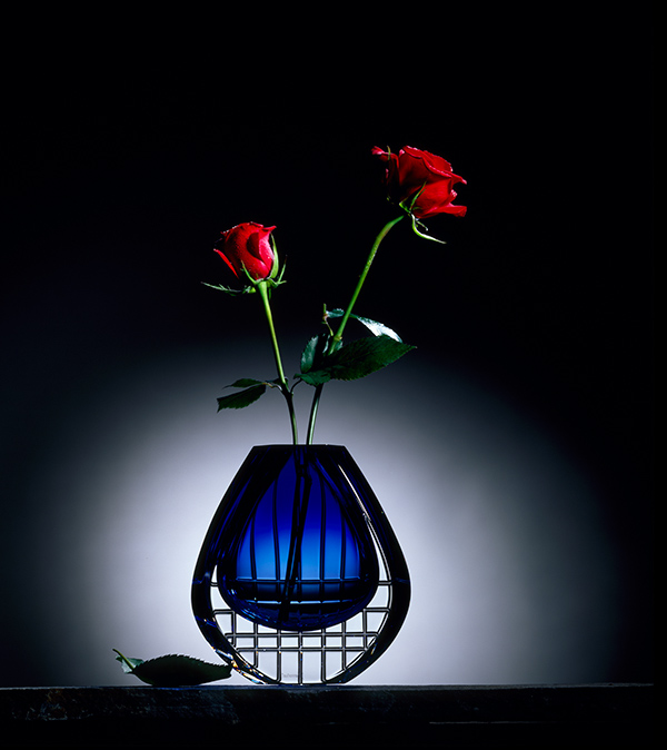 Une rose dans un vase en cristal.